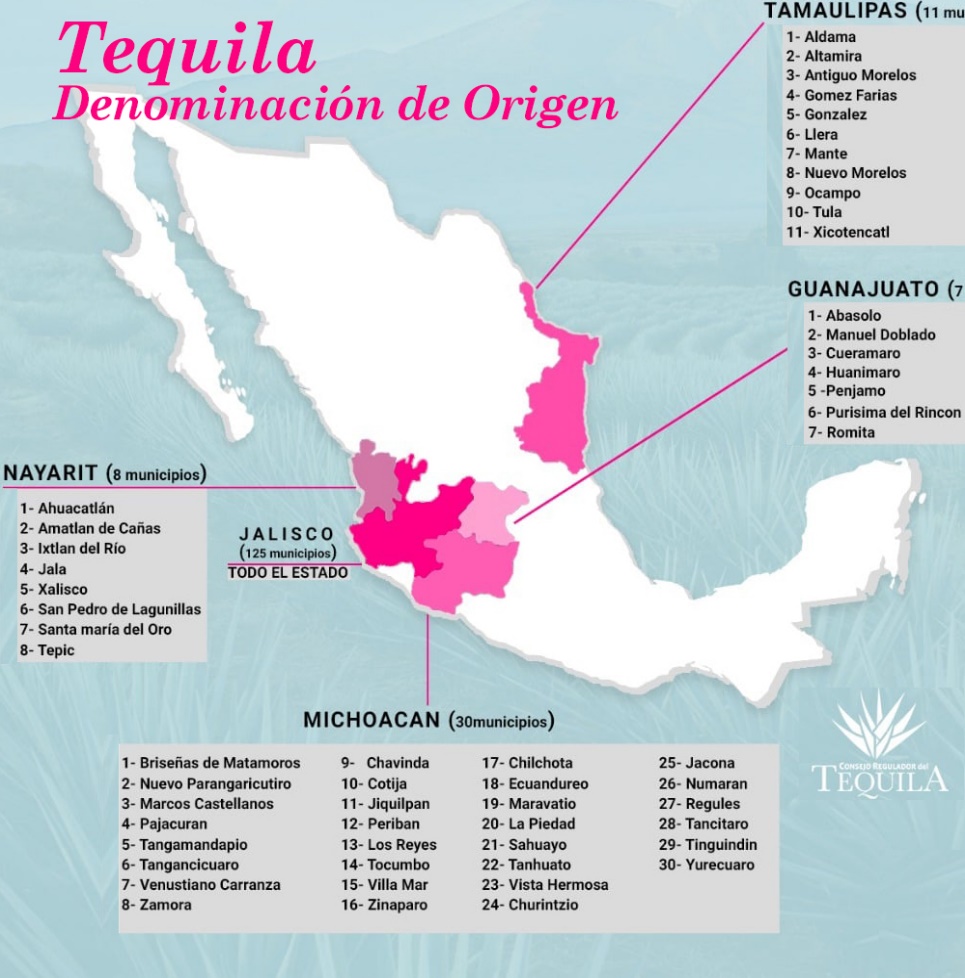 Mapa regiones de tequila